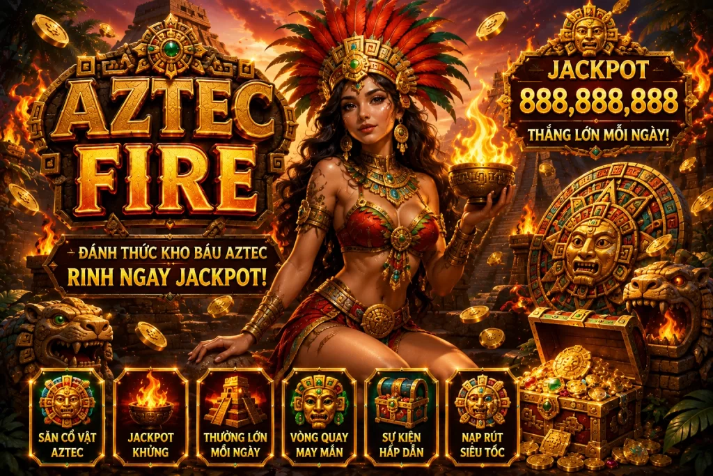 Trải nghiệm game HITCLUB Aztec Fire trong không gian rừng rậm và ngọn lửa thiêng